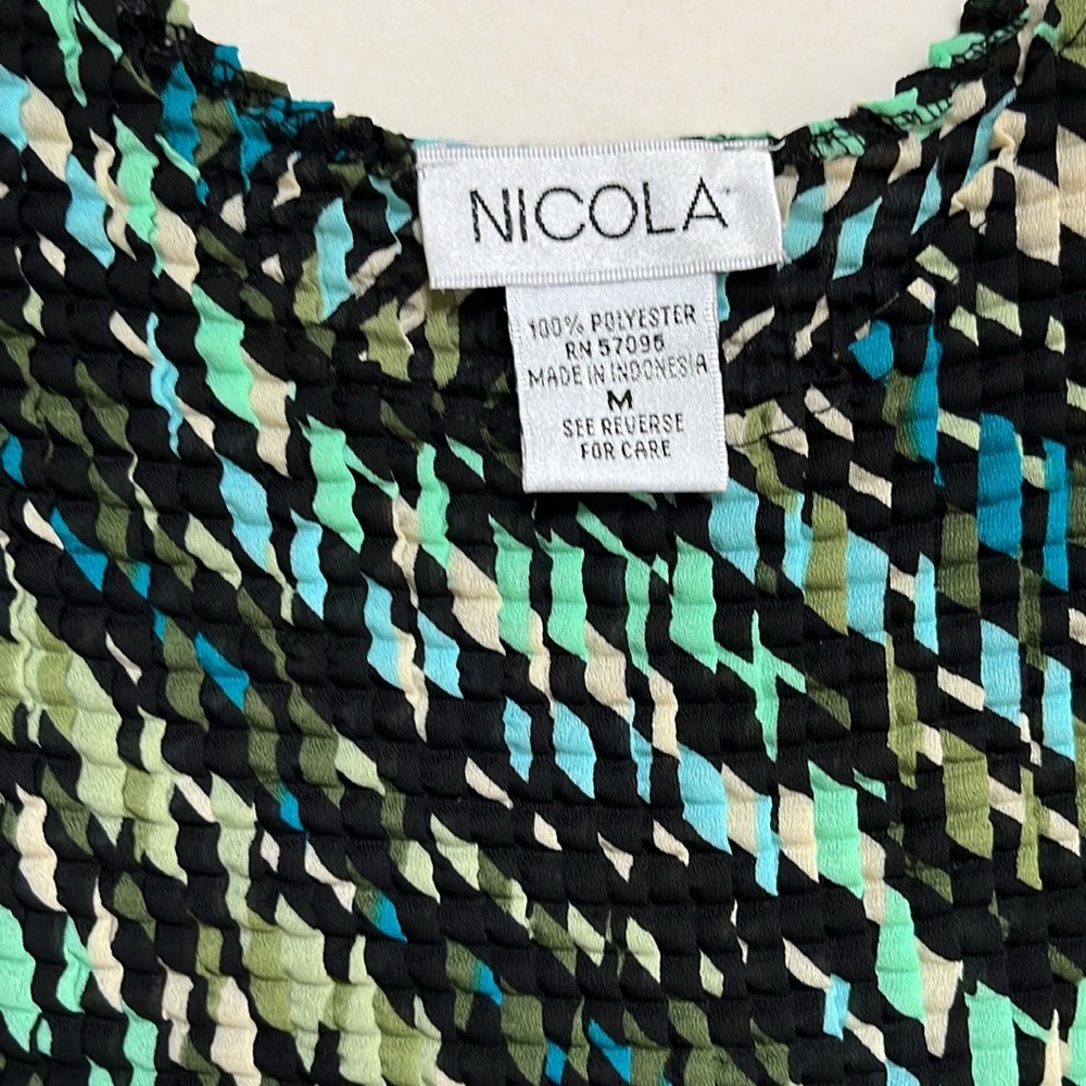 Nicola Y2K Crinkle Stretch Sleeveless Tank Top Blouse Size Medium Black Teal - Picture 4 of 5